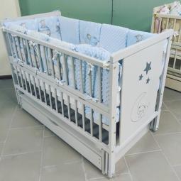 Детская кроватка Мишка на луне белая с ящиком